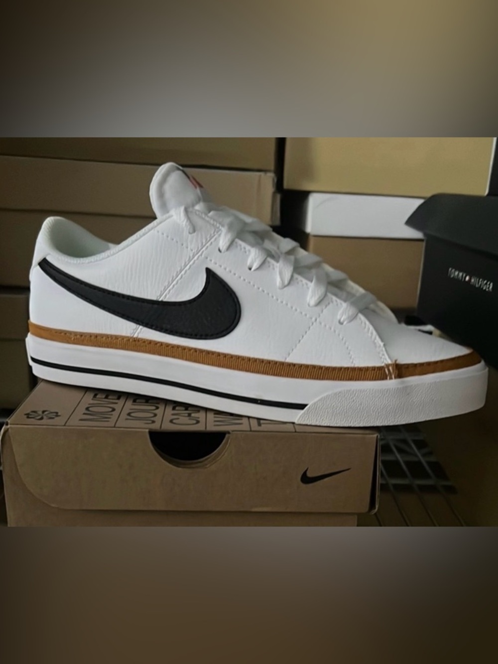 Nike White and Black Sneakers with Tan Accent